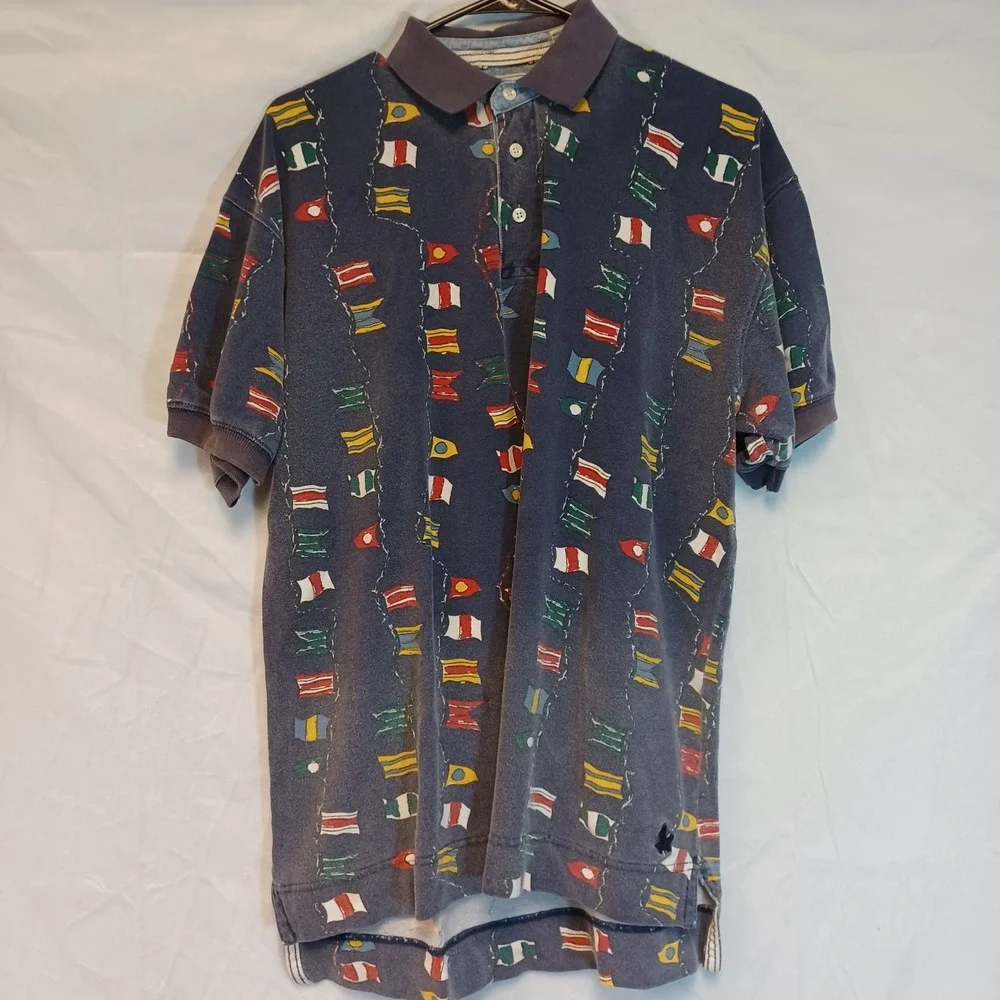 American Eagle Outfitters Athletic Fit Men's‎ Medium Polo Shirt Flags